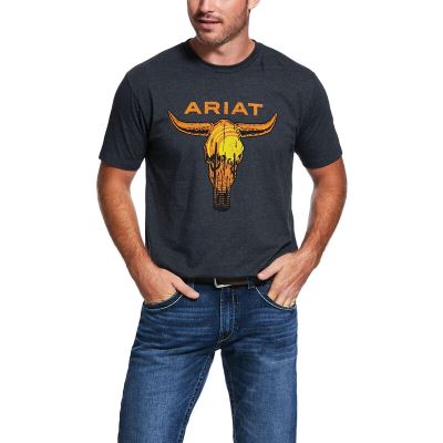 Ariat Western: Longhorn Camisetas Hombre - Gris (NCVEH1762)